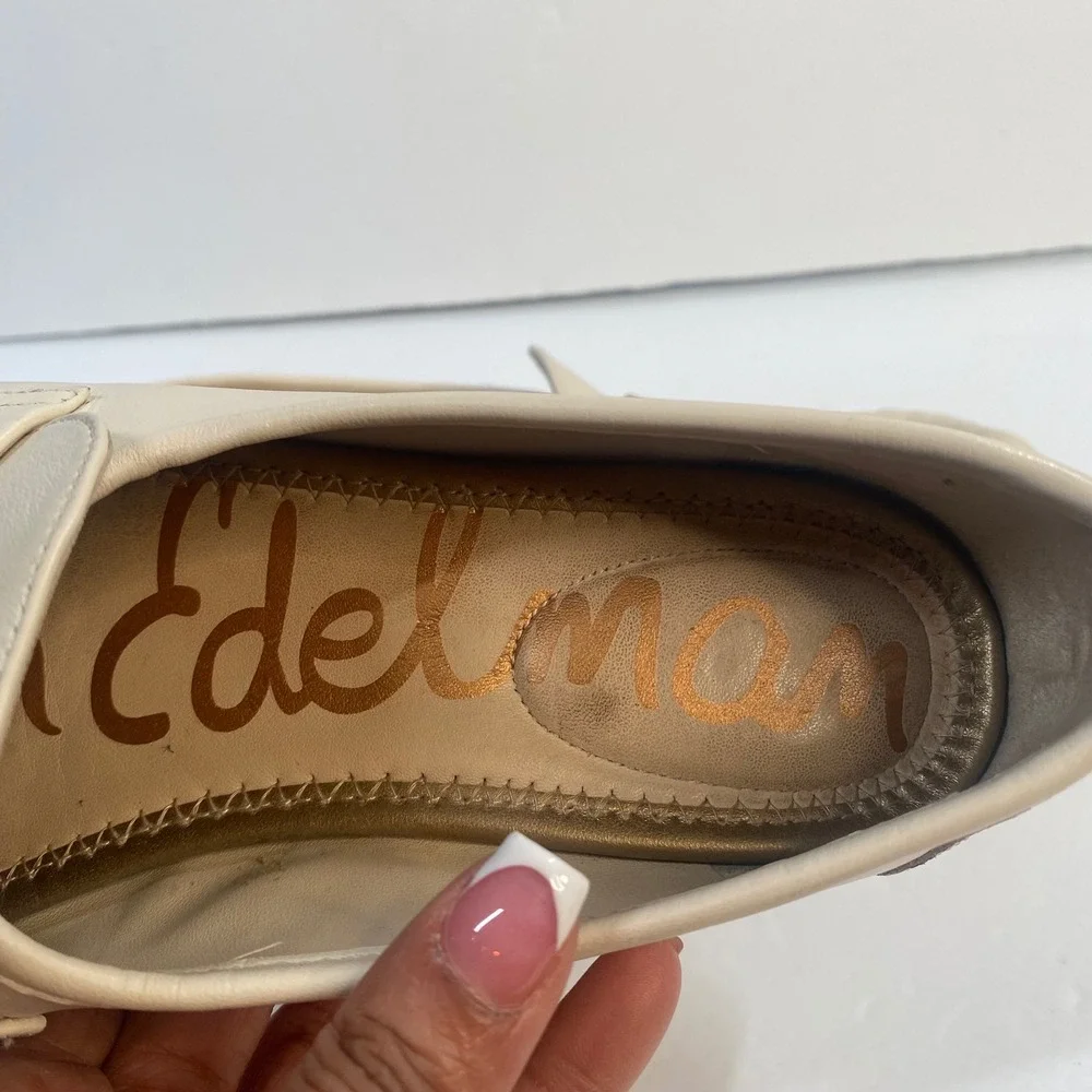 Sam Edelman Loraine Bit Loafers Women 6.5 Ivory Leather‎ Gold Hardware Classic